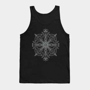 White Line Carnivorous Flower Mandala Pattern Tank Top